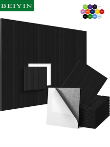 BEIYIN 12Pack Polyester Fiber Acoustic Panel Soundproof Board 30x30x0.9cm DIY Self-Adhesive for Studio/Bedroom/Office Noise Reduction