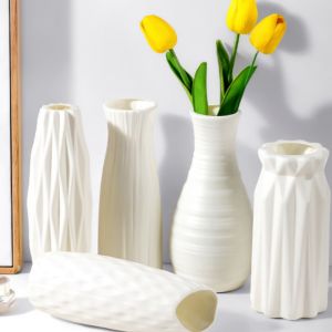 Nordic Flower Vase Imitation Ceramic Plastic Flower Vase Pot Home Living Room Desktop Decoration Wedding Centerpiece Arrangement