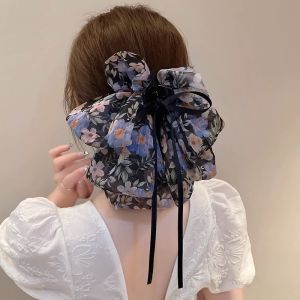 Elegant Floral Chiffon Bow Grab Hair Clip Hair Claw Clips for Women Bowknot Hair Clamp Hairpin Headdress