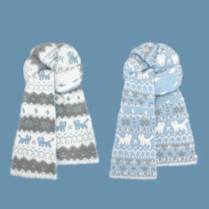Thick Knitted Double-Sided Cat Scarf Womens Fashion Accessories Warm Retro Style Small Cat Patterned Scarf for Autumn Winter