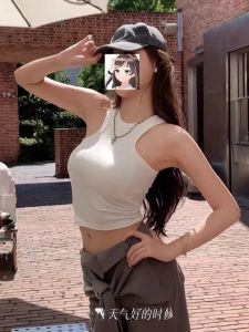 Spicy Girl Short Sleeve Top with Built-in Bra Pad American Sportswear Workwear Inner Vest Self-Contained Backless Design