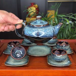 Bộ Ấm Chén Lục Năng Men Gold - Bộ Ấm Lục Giác Thiên Thanh - Bộ Ấm Trà Men Hoả Biến Bát Tràng Cao Cấp