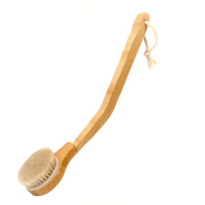 Bàn Chải Tắm Massage Lông Mềm Tay Cầm Cong Tre
