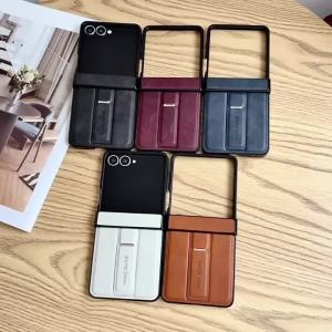 szhaiyu | For Samsung Galaxy Z Flip 8 7E 7 6 5 4 3 Luxury Calfskin Leather Invisible Bracket Case With Hinge Protection Shockproof Cover