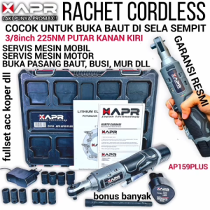 APR RACHET CORDLESS 3/8inch 225nm untuk baut 8 - 17 AP59PLUS alat buka baut mesin motor mobil