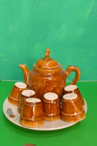 Bộ bình trà kiểu nam bộ truyền thống ly nâu trơn kèm đĩa như hình