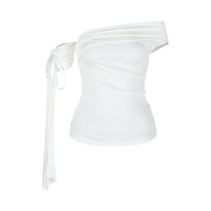 Áo Thun Nữ Tay Ngắn Ôm Vừa Vặn Màu Trắng Mùa Hè Áo Lót Gợi Cảm Áo Chui Đầu Cổ Chữ V Chất Liệu Khác Dài Thường