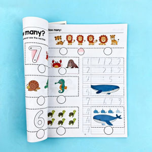 A 64-page math workbook with colorful pages featuring counting activities addition and subtraction number line from 1-20 serv