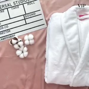 VIP Fleece Cotton Plain White Bath Robe (MY Ready Stock)