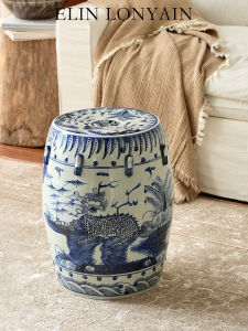 ELIN LONYAIN | Hand-painted Blue and White Ceramic Kirin Drum Stool