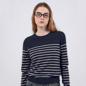 Petit Bari | Elegant Striped Wool Round Neck Knitted Pullover