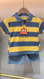 vehicles pattern Children clothing sets cotton Top+cowboy shortsboys Costumes 0-4years