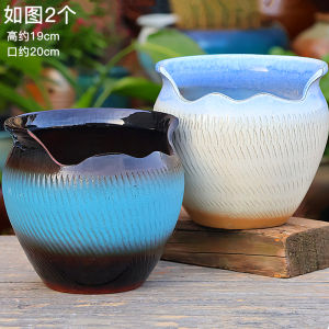 Handmade Ceramic Plant Pots for Succulents with Deep Cuts Vintage Style Low And Fat Design for Indoor Garden Decoration