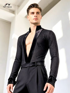 YJFY Dance | Men Autumn and Winter Ballroom Body Suit Long Sleeve V-Neck Dancing Clothes