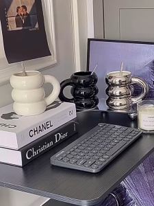 Cabify Ceramic 350ml Pastel Color Cute Donut Pattern Milk Tea Cup with Handle Design Heat Resistant