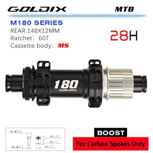 GOLDIX Centerlock Disc Brake M180 XC Mountain Bike Hub 60T Star Ratchet 28H Thru Axle Carbon Spoke