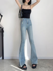 High Waist Extended Length Jeans Womens Slim Fit Bootcut Denim Shorts High Cotton Elastic Fabric Spring Season Universal