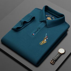 ROMON | Lormen Mens Ice Silk Short Sleeve T-Shirt Summer Thin Pure Cotton Business Polo Shirt With Collar Fashionable City Style Quick Dry