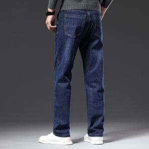 ROMON | กางเกงยีนส์ทรงตรงหลวมๆ สำหรับผู้ชาย ฤดูใบไม้ร่วง/ฤดูหนาว กางเกงขายาว ทรงหลวม สไตล์ธุรกิจลำลอง ทรงหลวม เอวสูง