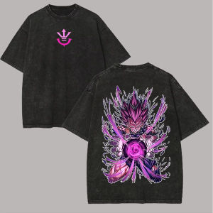 Bandai | Ultra Ego Vegeta T Shirt Dragon Ball Super Men Vintage Acid Wash Cotton Purple Power Graphic Anime Streetwear Tee Shirts