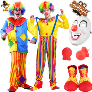 Adult Circus Clown Costumes Colorful Joker Sets Patch Clown Cloting Halloween Carnival Party Funny Humor Costume