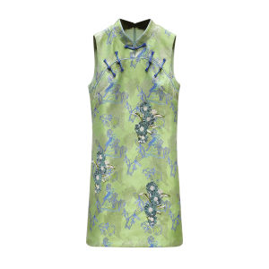 Elegant New Chinese Style Cheongsam Dress Womens Summer Fashion High Quality Polyester Fiber Sleeveless Short A-Line Skirt