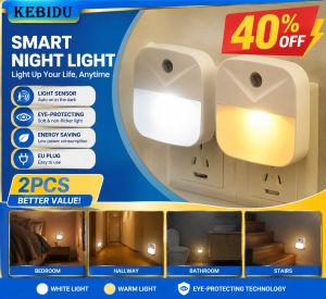 KEBIDU Automatic Illumination Light Intelligent Sensor Mini Led Night Lamp With Plug Energy Saving Light For Bedroom Indoor Eye-Protecting Wall Lamp