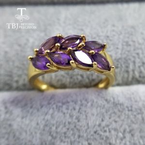 TBJnatural gemstone African amethyst rings 925 sterling silver simple style fine jewelry for girls birthday party or daily wear