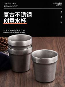 Cốc Nước Bằng Thép Không Gỉ Hai Lớp Cổ Điển 304 Phong Cách Hàn Quốc Nhà Hàng Cốc Bia Đồ Uống Cốc Cầm Tay Để Sử Dụng Thương Mại