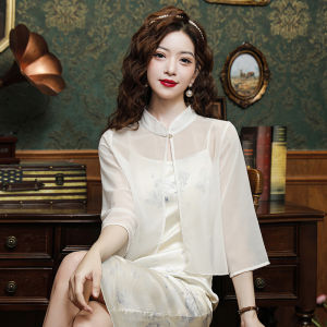 New Chinese Style Womens Fashionable Summer Shawl Sleeveless Cardigan Sunscreen Lightweight Polyester Fiber Lace Shirt