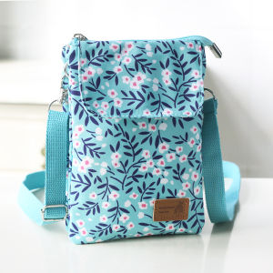 กระเป๋าสะพายข้างผ้าลายดอกไม้สไตล์ลำลองสำหรับฤดูร้อน กันน้ำ กระเป๋าใส่โทรศัพท์มือถือแบบมีซิป กระเป๋าใส่เหรียญ กระเป๋าสะพายข้างแบบลำลองสำหรับผู้หญิง
