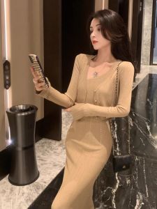Slimming Knitted Dress Set Small Fragrance Style 2025 Spring Autumn Two-Piece Suit Mermaid Fashion Commute Long Sleeve