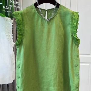 เสื้อเชิ้ตแขนกุดทรงหลวมสไตล์เกาหลีสำหรับผู้หญิงในช่วงฤดูร้อนปี 2025 คอกลม ทรงเข้ารูป แฟชั่นสตรีท ผ้าผสมโพลีเอสเตอร์