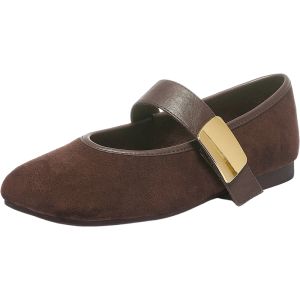 Agsdon | Dép Bằng Da Mềm Đế Bằng Kiểu Pháp Mary Jane Cổ Điển Đầu Vuông
