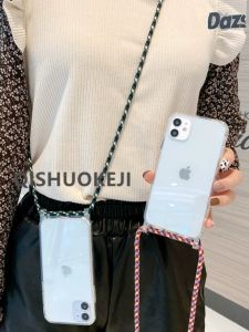 Acrylic Transparent iPhone15 pro Case with Lanyard Slant Crossbody Drop Resistance Phone Cover for Apple 11 pro Max XR