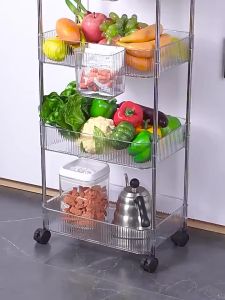 Transparent Trolley Cart Organizer Rack with Wheels kitchen With Basket Utility Trolley Cart