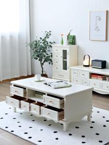 American Style Coffee Table TV Cabinet Combination Solid Wood Modern Simple Small European Luxury Living Room Storage Cabinet