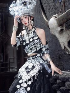 Miao Ethnic Minority Girl Dance Costume Photography Travel Shooting Clothing National Style Wedding Dress for Women