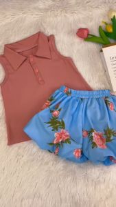 ชุดเซ็ตเด็กผู้หญิง 2ชิ้น เสื้อแขนกุด+กางเกง สไตล์เกาหลีคิมิโนโต๊ะจ่ะแม่ น้ำหนัก5-25กิโล รหัสTOL