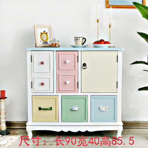 American Style Wooden Decorative Cabinet Colorful Painted Shoe Cabinet Bedroom Drawer Storage Chest Five Drawer Chest
