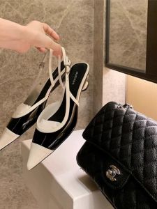 French Style Versatile Chunky Heel Pointed Toe High Heels Color Block Slip-On Sandals Sweet Style Low Heel Spring New Arrival
