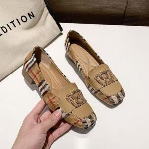 Womens Slip-On Shoes with Square Toe Plaid Color-Blocking Metal Buckle Stylish Low Chunky Heels Versatile Style.