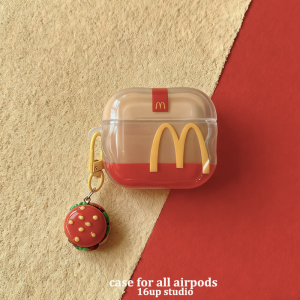 McDonalds Style Airpods pro 2/3 Silicone Protective Case Funny Color Collision Unique Personality Creative Burger Decoration Apple Earphone Shell Transparent Soft