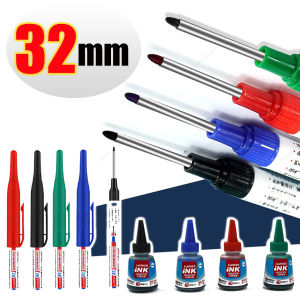 32mm Waterproof Long Nib Carpenter Pen Head Deep Hole Marker Pens Black/Blue/Red Ink for Woodworking Hand Tools Wholesale