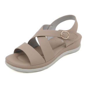 Womens Thick Heel Sandals Soft Leather Flat Bottom Beach Shoes Summer Casual Style Cross Band Slip-On Flatform Sandals