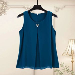 Summer Sleeveless Vest Womens round Neck Loose Fit Inner Wear Large Size Top Butterfly Knot Commute Style Thin Base Shirt