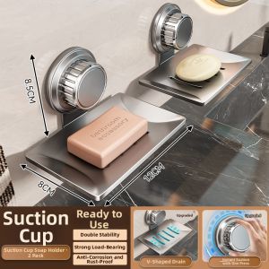 Suction Wall Mounted Soap Holder No Drilling Easy Drainage