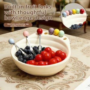 Dopamine Color Plastic Snack and Fruit Plate Set Stainless Steel Fruit Fork
