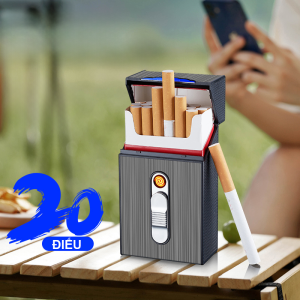 [C918] Bật lửa điện kiêm hộp đựng thuốc 20 điếu lớn ngắn