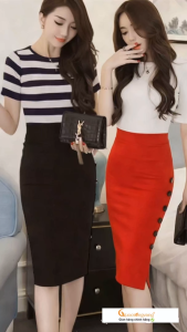 Chân váy công sở lưng cao nhiều nút GLV042 Cuocsongvang